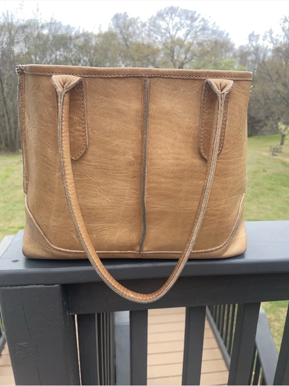 FRYE Cara Shoulder Tote Shoulder Bag -Beige-Distressed Leather $398 - Picture 4 of 12